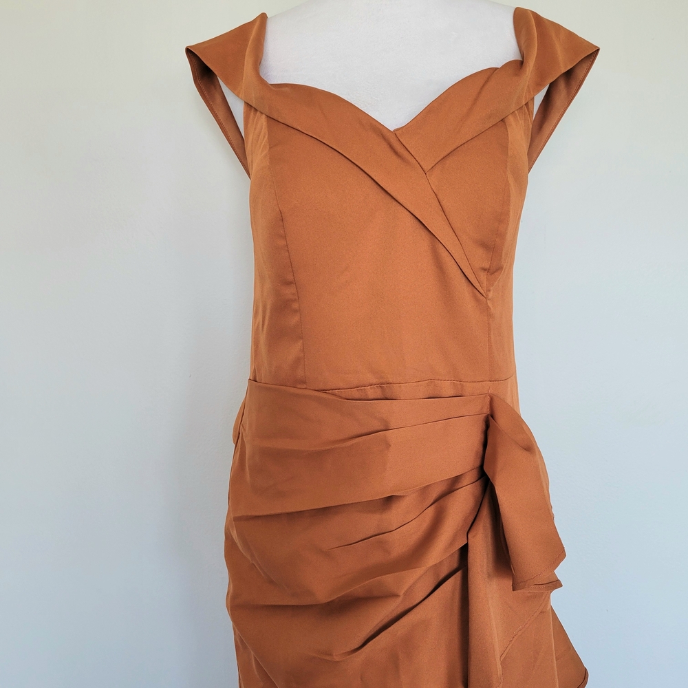 NWT Burnt Orange Ruffle Wedding Bridal Bridemaids Gala Formal Gown Dress Size 16 - Picture 3 of 16